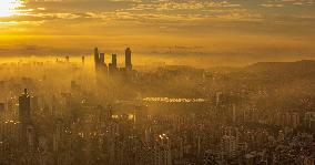 Morning Glow And Ethereal Adveling Fog in Nanjing