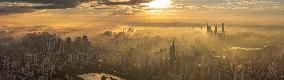 Morning Glow And Ethereal Adveling Fog in Nanjing