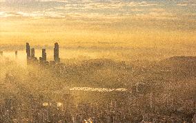 Morning Glow And Ethereal Adveling Fog in Nanjing