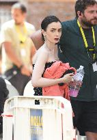 Lily Collins on Emily in Paris Set - Venice