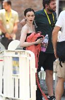 Lily Collins on Emily in Paris Set - Venice