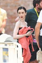 Lily Collins on Emily in Paris Set - Venice