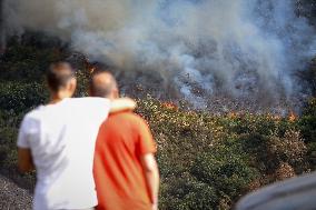 Fire Moves Toward O Courel from Quiroga - Spain