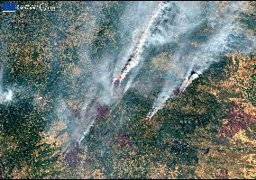 Satellite View of Severe wildfires in Spain and Portugal