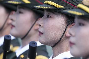 Chinese soldiers practice for military parade