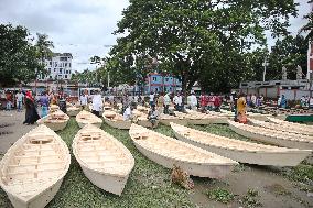 Hand-Made Wooden Boats at A Traditional Market - Bangladesh