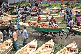 Hand-Made Wooden Boats at A Traditional Market - Bangladesh