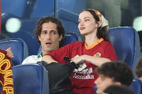 Damiano David And Dove Cameron Attending AS Roma v Bologna FC - Rome