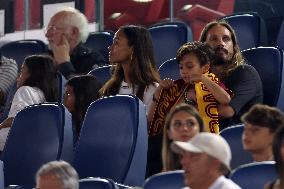 Zoe Saldana And Family Attend AS Roma v Bologna FC - Rome