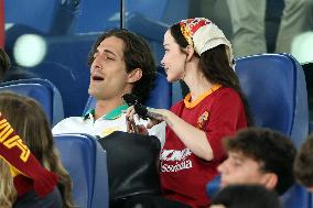 Damiano David And Dove Cameron Attending AS Roma v Bologna FC - Rome