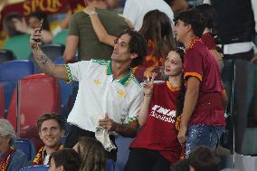 Damiano David And Dove Cameron Attending AS Roma v Bologna FC - Rome