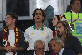 Damiano David And Dove Cameron Attending AS Roma v Bologna FC - Rome