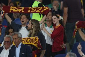 Damiano David And Dove Cameron Attending AS Roma v Bologna FC - Rome