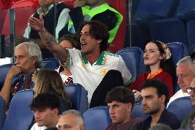 Damiano David And Dove Cameron Attending AS Roma v Bologna FC - Rome