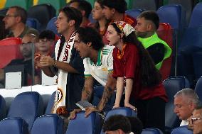 Damiano David And Dove Cameron Attending AS Roma v Bologna FC - Rome