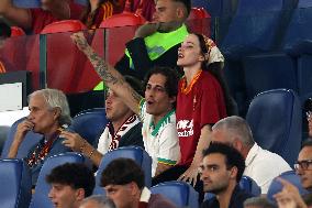 Damiano David And Dove Cameron Attending AS Roma v Bologna FC - Rome