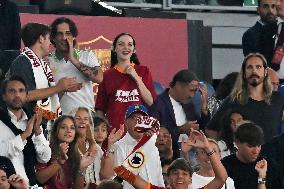 Damiano David And Dove Cameron Attending AS Roma v Bologna FC - Rome