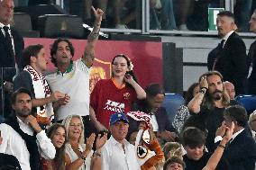 Damiano David And Dove Cameron Attending AS Roma v Bologna FC - Rome