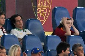 Damiano David And Dove Cameron Attending AS Roma v Bologna FC - Rome