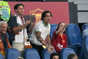 Damiano David And Dove Cameron Attending AS Roma v Bologna FC - Rome