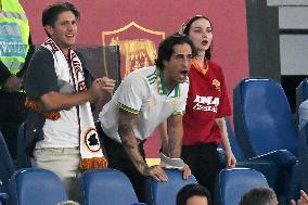 Damiano David And Dove Cameron Attending AS Roma v Bologna FC - Rome