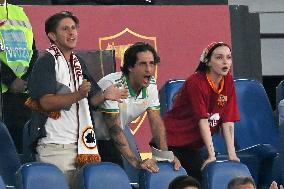 Damiano David And Dove Cameron Attending AS Roma v Bologna FC - Rome