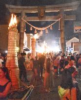Fire festival at foot of Mt. Fuji