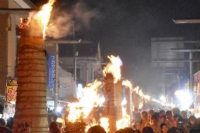 Fire festival at foot of Mt. Fuji