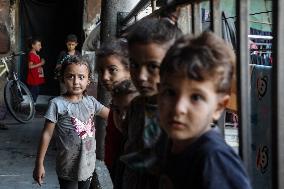Displaced Children At Gaza City Shelter