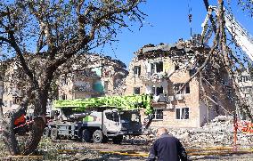 Missile-hit condominiums in Kyiv