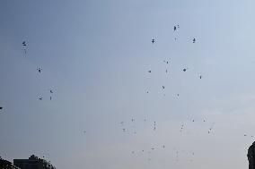 Citizens Watch Military Parade Aircraft in Beijing
