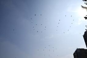 Citizens Watch Military Parade Aircraft in Beijing