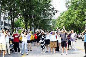 Citizens Watch Military Parade Aircraft in Beijing