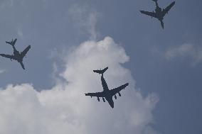 Citizens Watch Military Parade Aircraft in Beijing