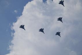 Citizens Watch Military Parade Aircraft in Beijing