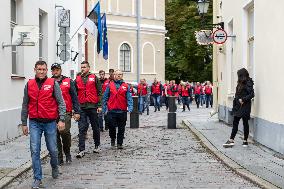 Teachers and emergency services unions protest