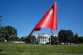 Trump greets President Karol Nawrocki of Poland on the South Portico of the White House