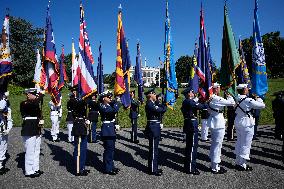 Trump greets President Karol Nawrocki of Poland on the South Portico of the White House
