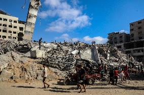 Destroyed Tower Following An Israeli Airstrike - Gaza City