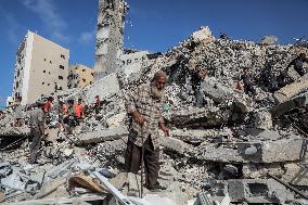 Destroyed Tower Following An Israeli Airstrike - Gaza City