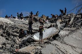 Destroyed Tower Following An Israeli Airstrike - Gaza City