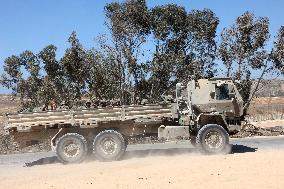 Israeli Military Vehicles at Israeli Border with Gaza