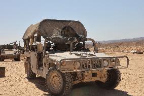Israeli Military Vehicles at Israeli Border with Gaza