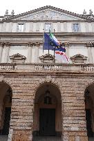 Flags At Half-Mast For Giorgio Armani On The Day Of His Funeral - Italy