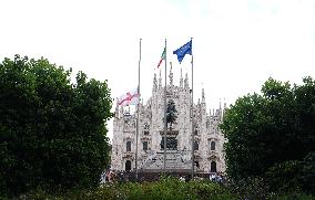 Flags At Half-Mast For Giorgio Armani On The Day Of His Funeral - Italy