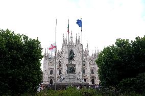 Flags At Half-Mast For Giorgio Armani On The Day Of His Funeral - Italy