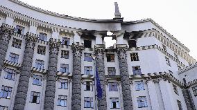 Missile-hit government building in Kyiv