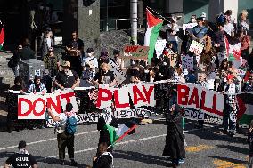 Protest prior match between Team Israel and Team Canada in Halifax