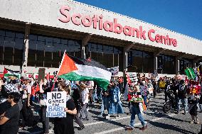 Protest prior match between Team Israel and Team Canada in Halifax