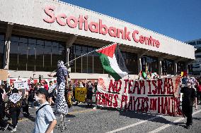 Protest prior match between Team Israel and Team Canada in Halifax